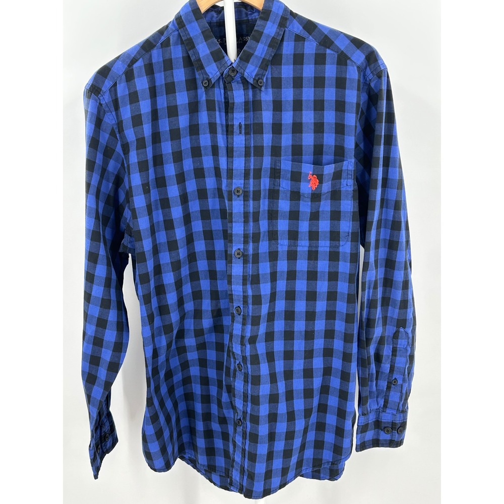US Polo Assn Mens Large Blue Black Buffalo Plaid Button Down Shirt Long Sleeve L